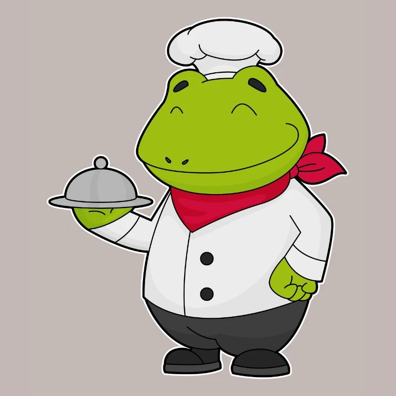 Grenouille comme cuisinière avec assiette de service