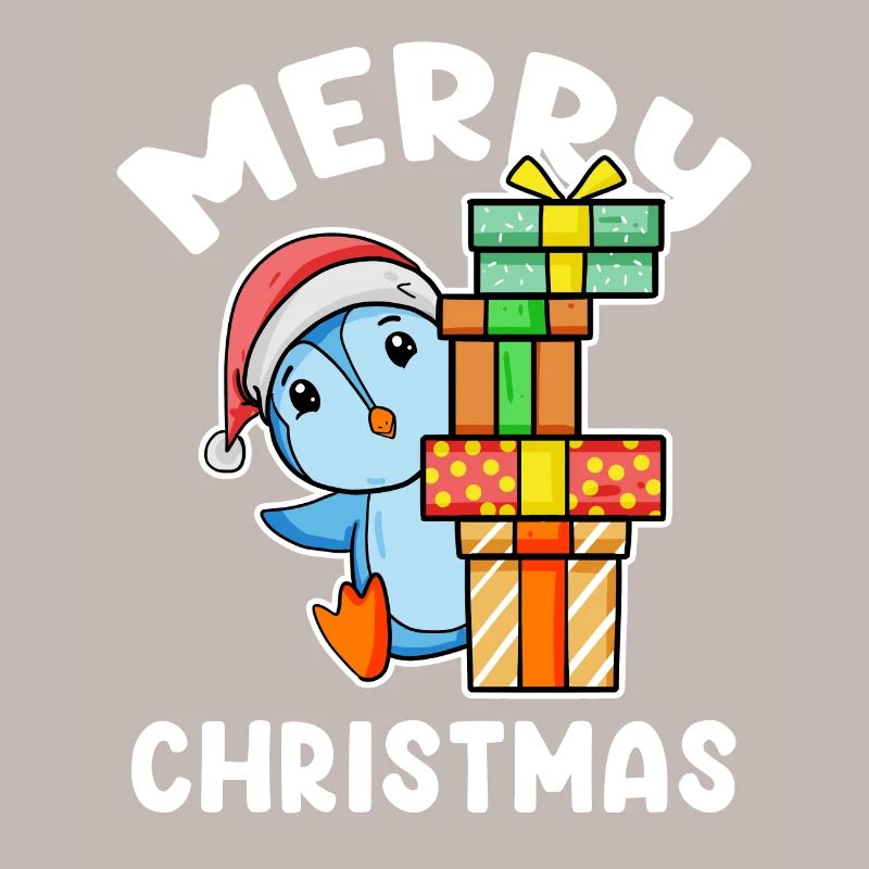 Joyeux pingouin de Noël avec cadeaux