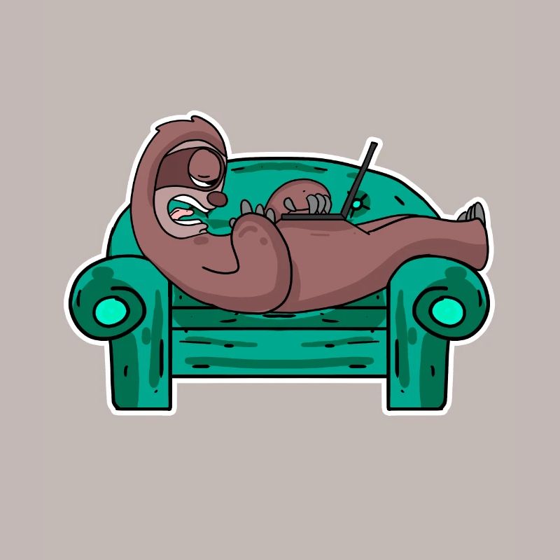 Faultier auf Sofa Laptop Mitarbeiter