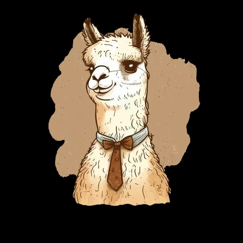 Friendly llama with bow tie around her neck