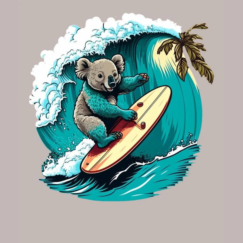 Koala has fun surfing