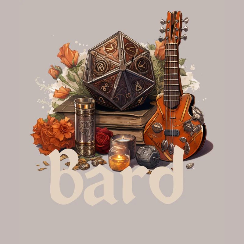 Barde avec D20 et objets – Conception de RPG fantastique