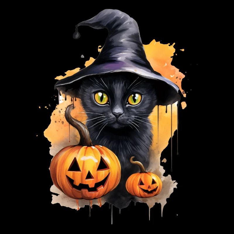 Witch Cat With Hat Black Cat Pumpkin Halloween