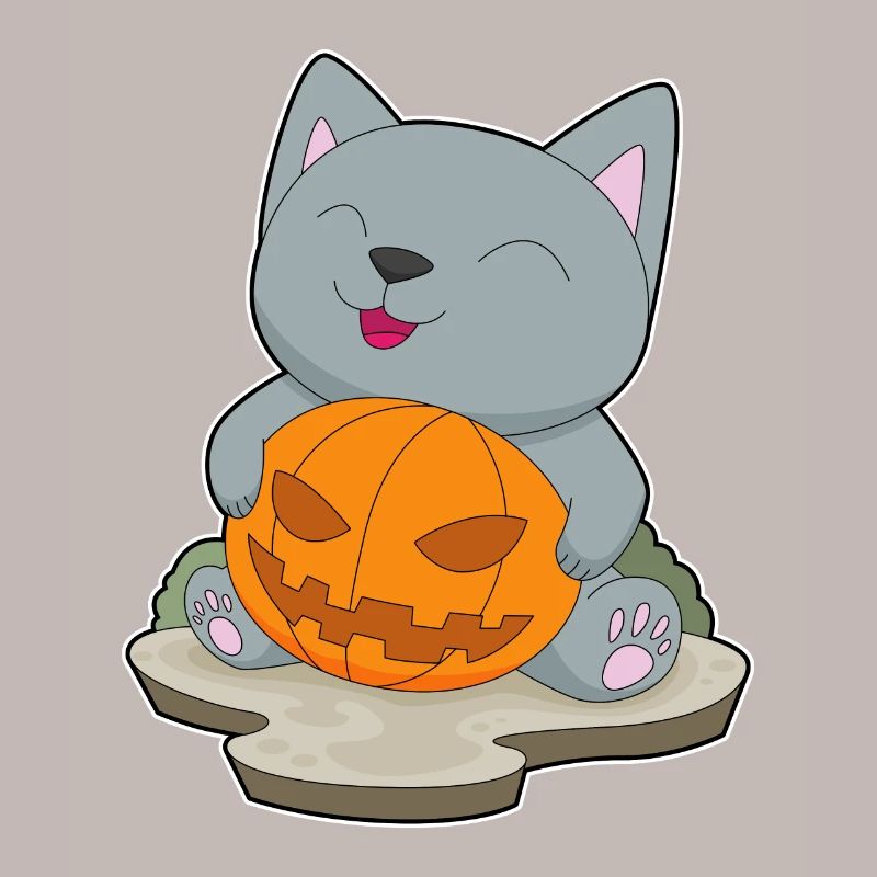 Chat Halloween Citrouille