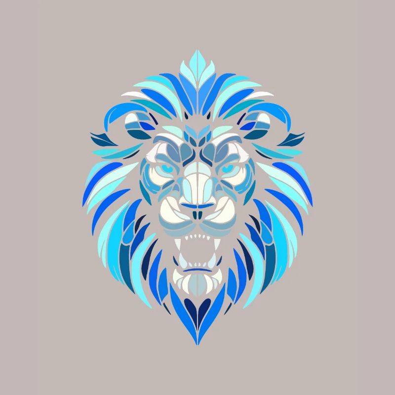 blue lion head, geometric patterns, polygons