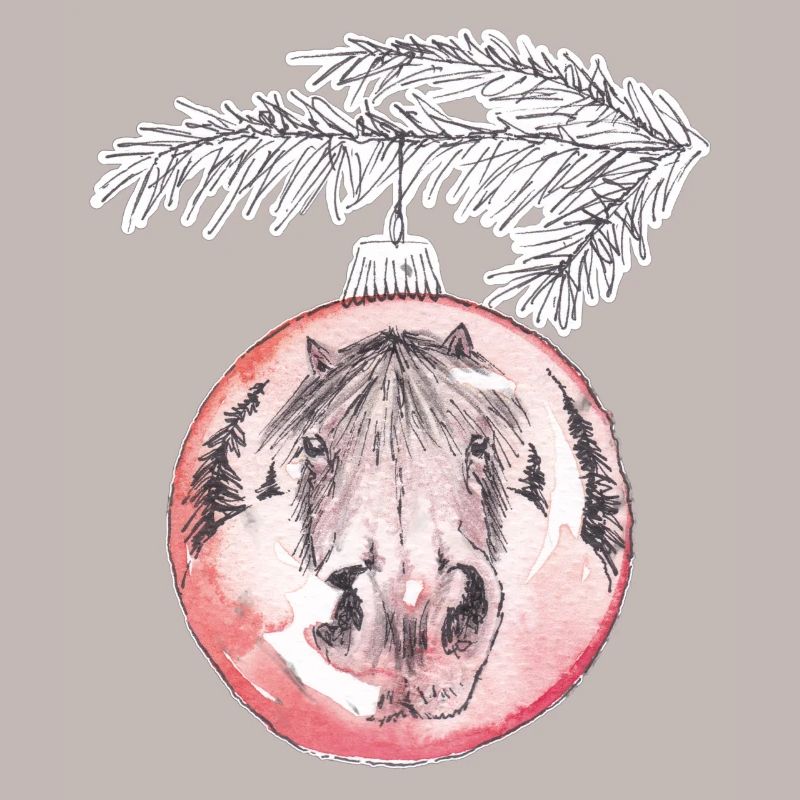 Weihnachtskugel Merry Christmas rot Pferd
