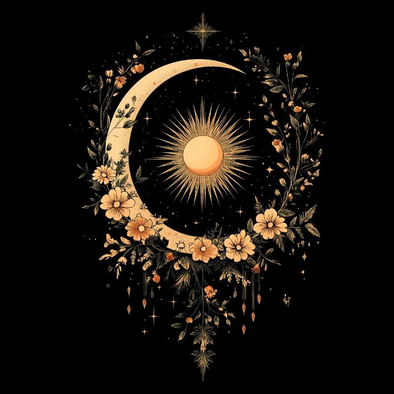 Boho Soleil Lune Bohème Floral Fleurs Cadeau