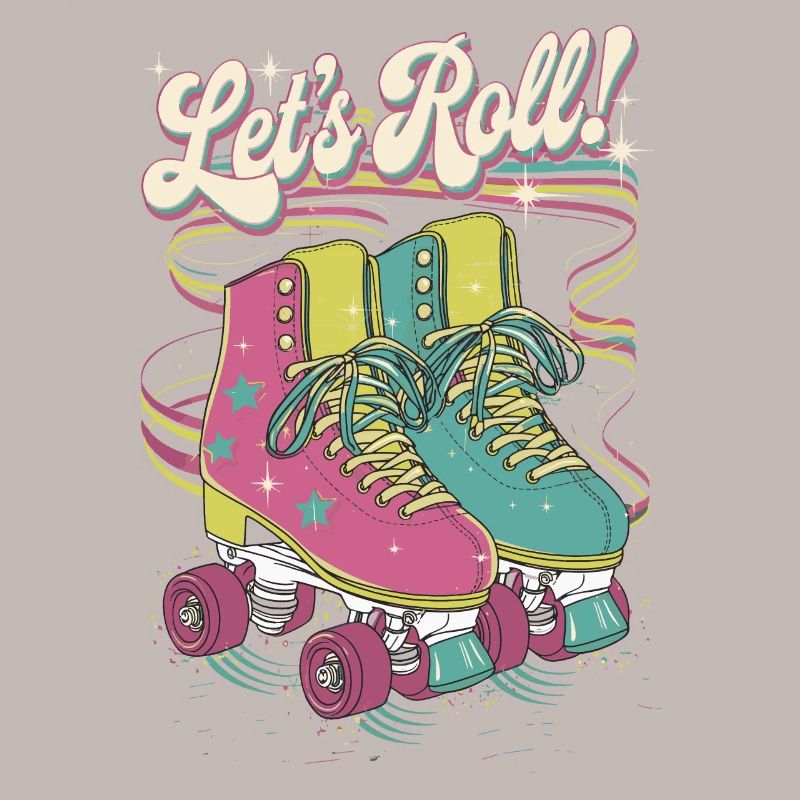 Let's Roll Colorful Retro Roller Skate Design