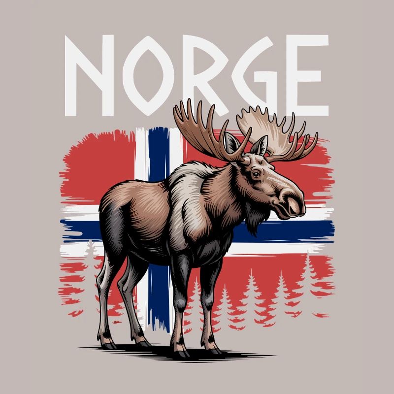 Norge Moose devant le drapeau norvégien Forest Design