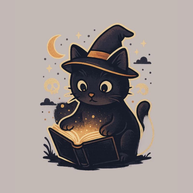 Haunted cat reads magic book