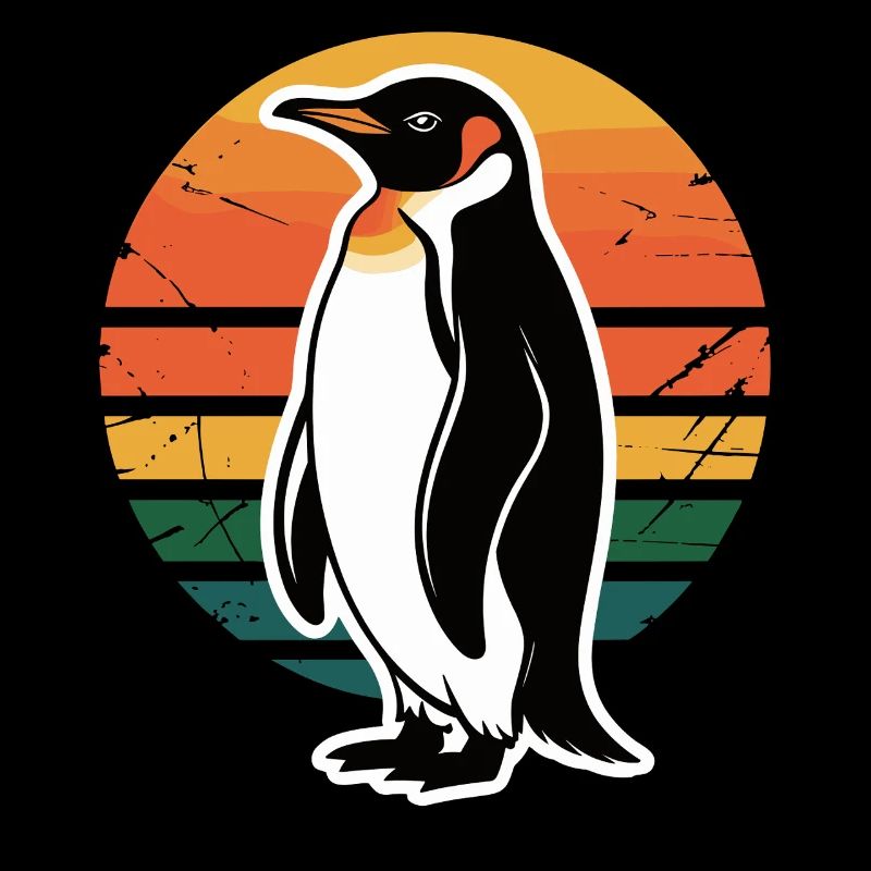 Penguin silhouette with sunset