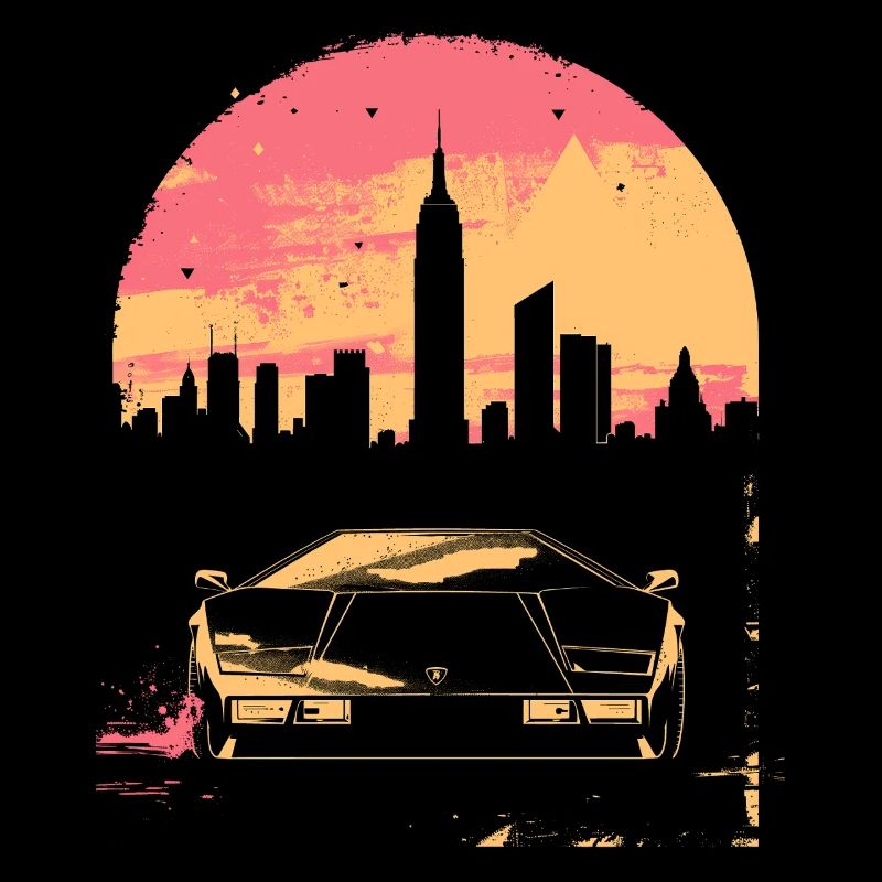 Synthwave 80er Vaporwave Retro Auto Skyline Motiv
