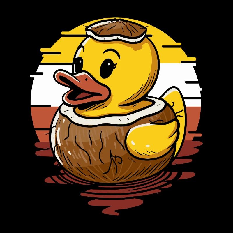 Cute duckling on coconut