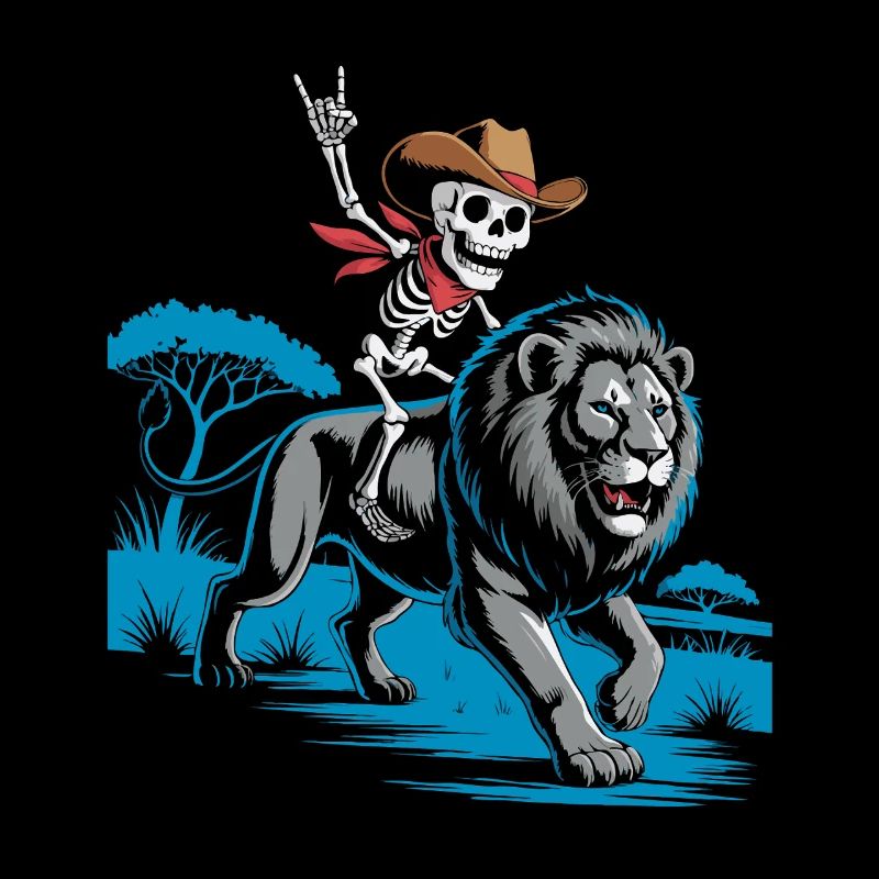 Skeleton on lion in wild west style