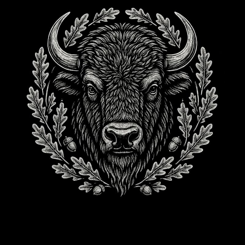 Bison d’Europe avec couronne de chêne Art