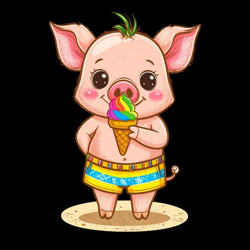 Kleines Schweinchen mit buntem Eis