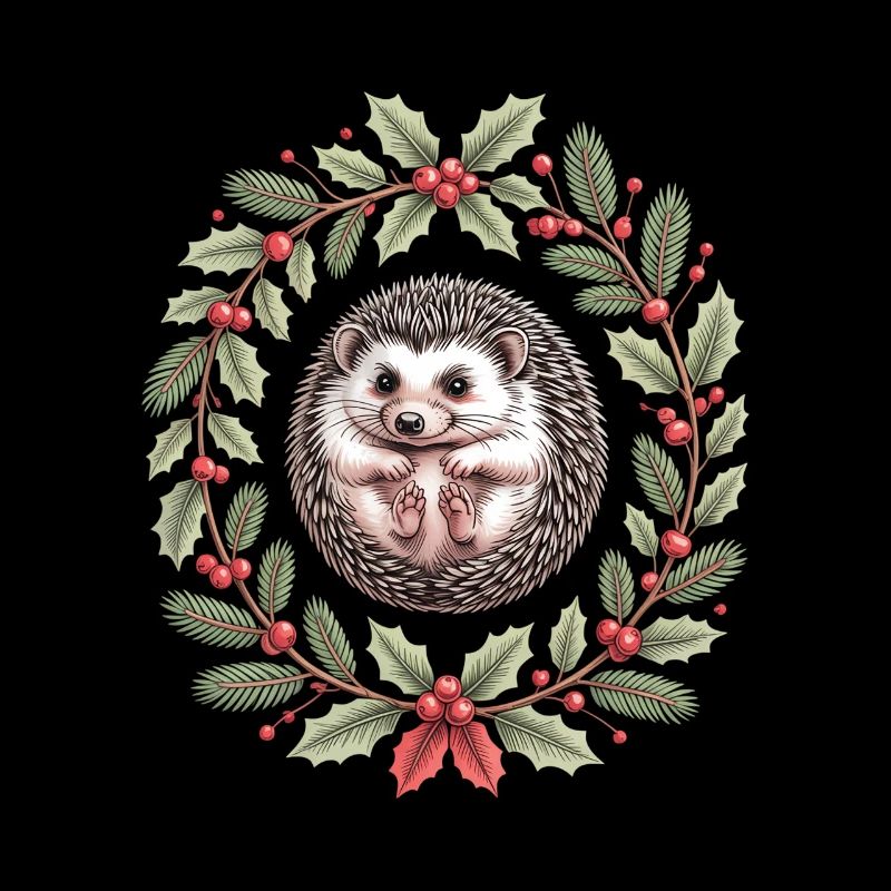Hérisson de Noël en couronne de houx