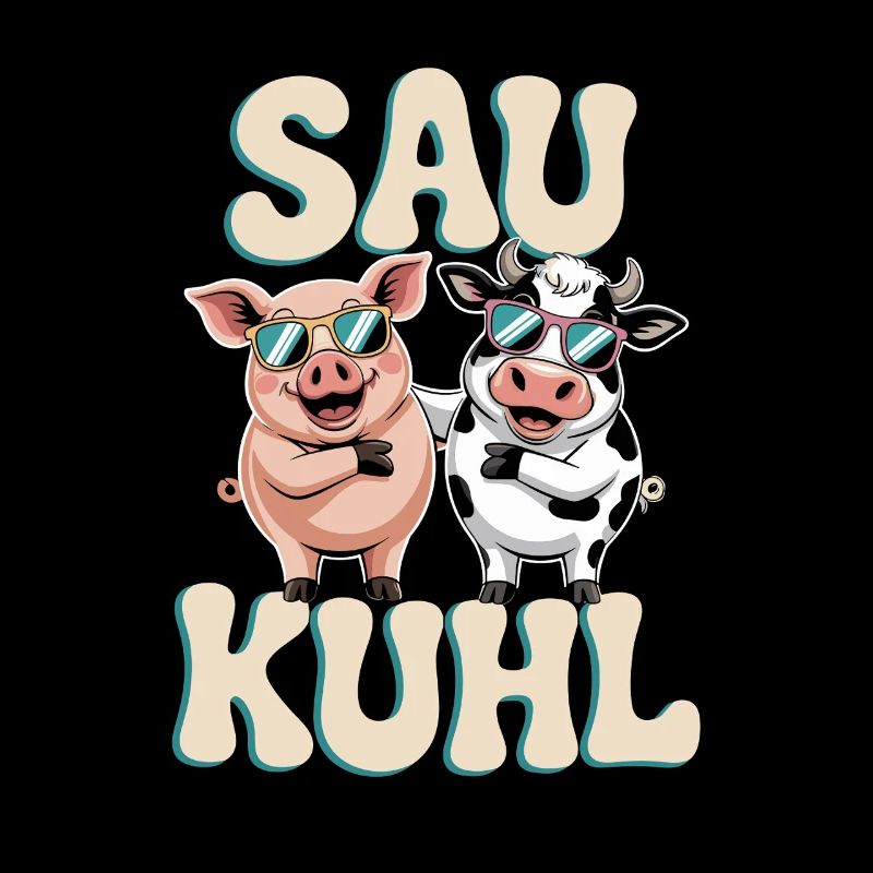 Semer cool drôle cochon et vache illustration avec