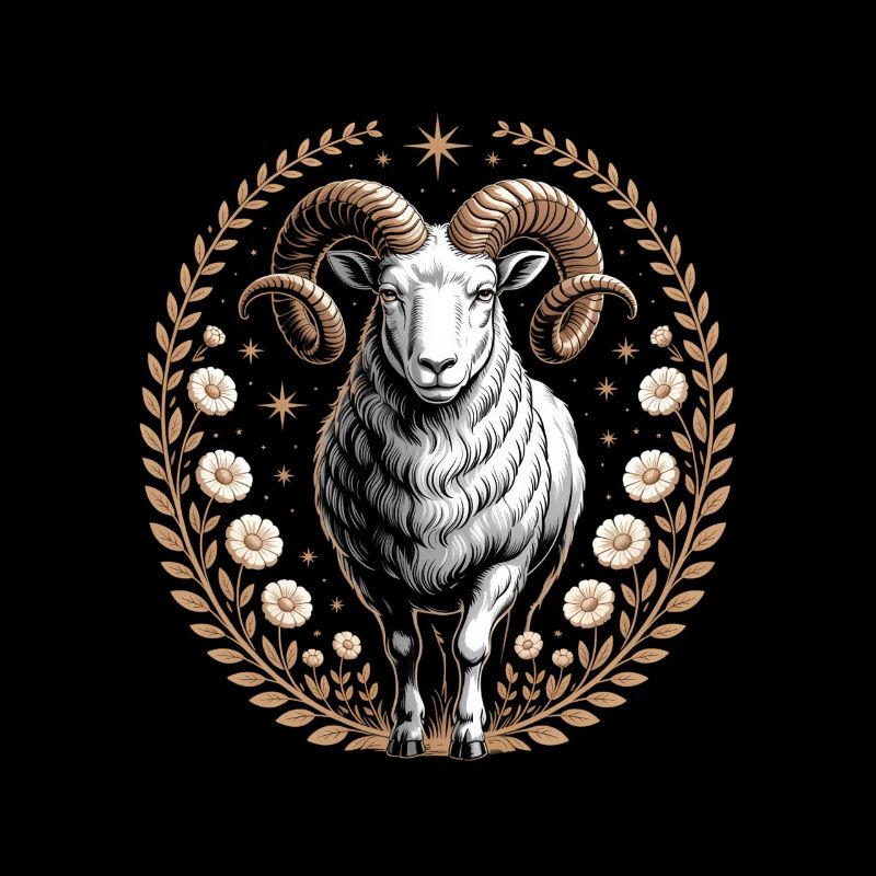 Widder Sternzeichen Mit Blüten Und Sternen