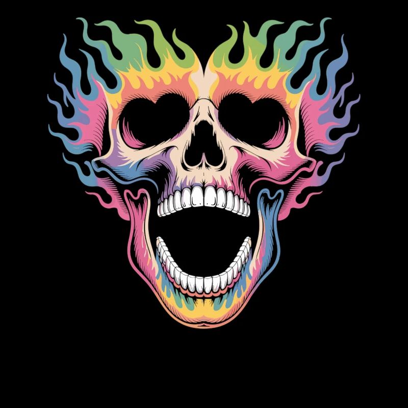 Skull Shirt with Rainbow Flames