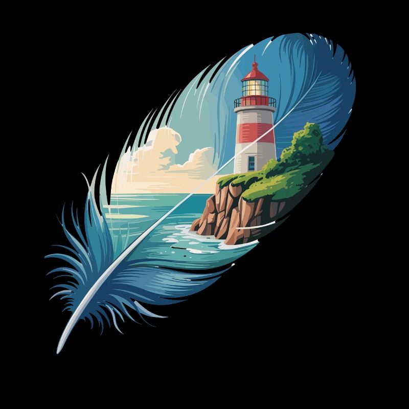 Lighthouse in Feather Landscape Painting