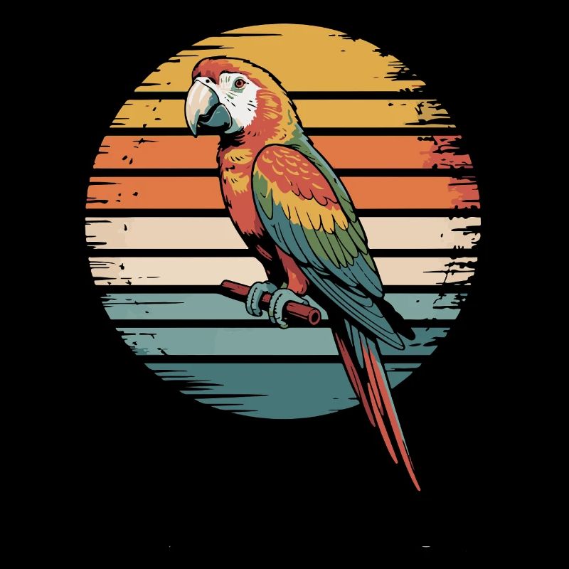 Perroquet coloré dans un coucher de soleil rétro
