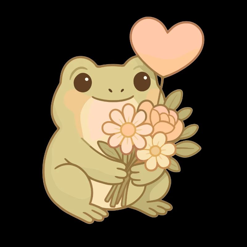 Kawaii Frog with Flowers – Cute Frogcore Art