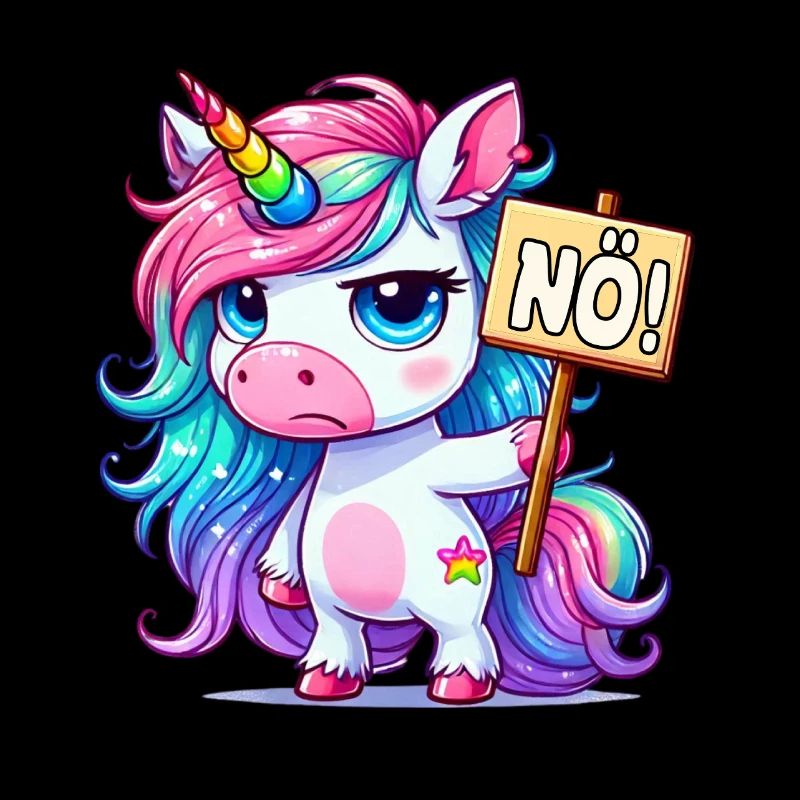 Regenbogen-Einhorn mit Nein-Schild