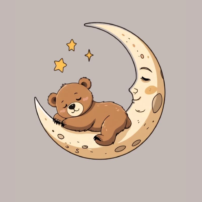 Sleeping Bear on Crescent Moon Illustration