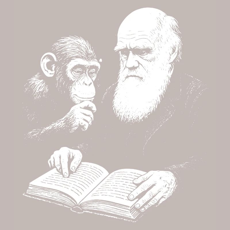 Charles Darwin studying with Monkey 