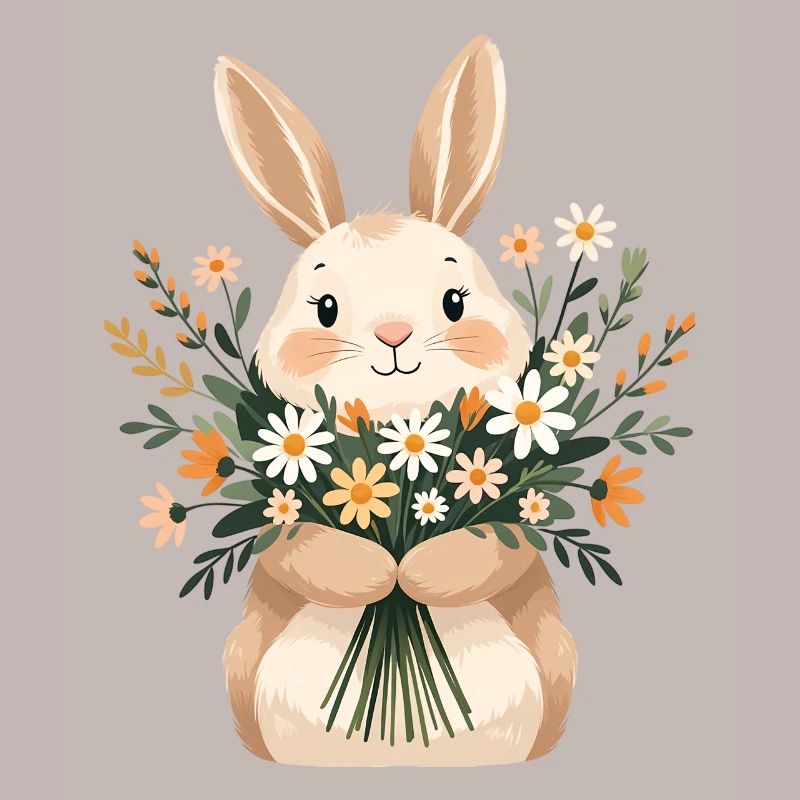 Lapin avec bouquet de printemps
