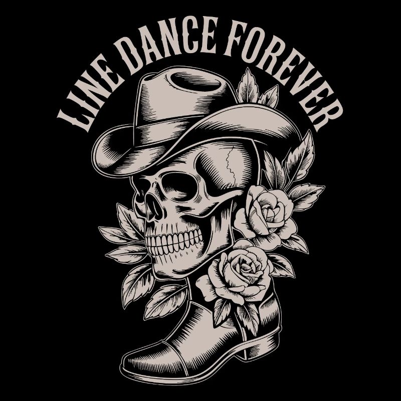 Line Dance Schädel mit Hut Rosen