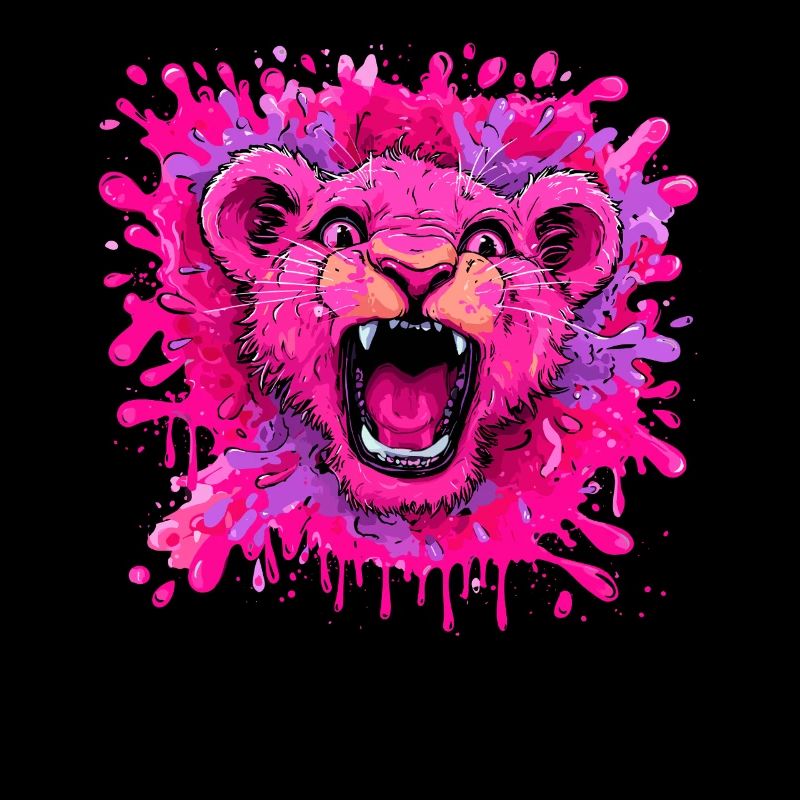 Pinker Löwe im Farbschwall