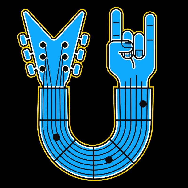 Blue U-Shape Guitar with Rock Hand
