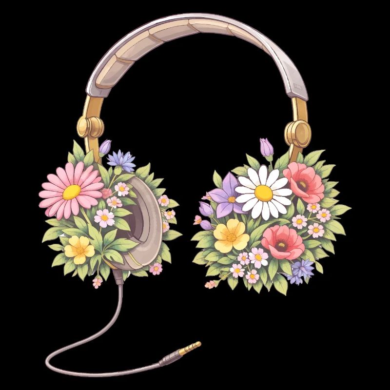 Kopfhörer mit Blumen Illustration