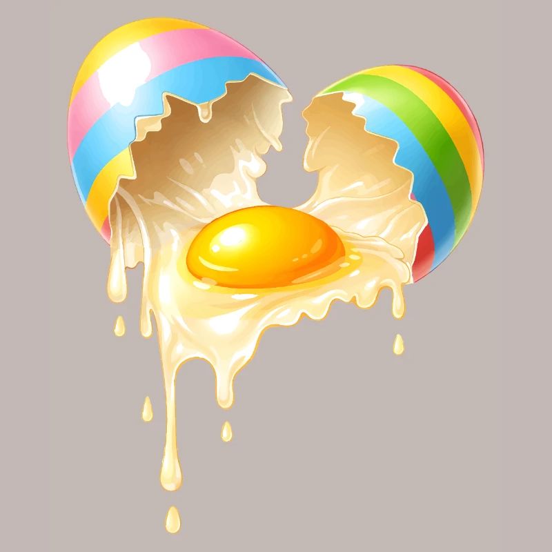 Broken Easter egg with flowing egg yolk