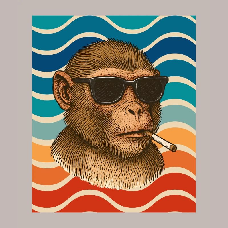 Sunglasses monkey in retro wave pattern