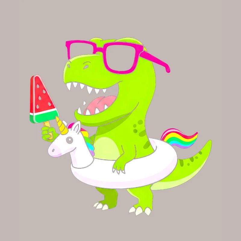 Neon-Dino mit Eis und Einhorn