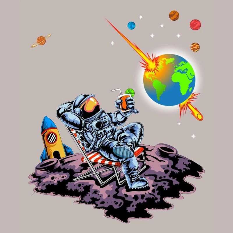 Astronaut Relaxing Earth Exploding Space Humor Art