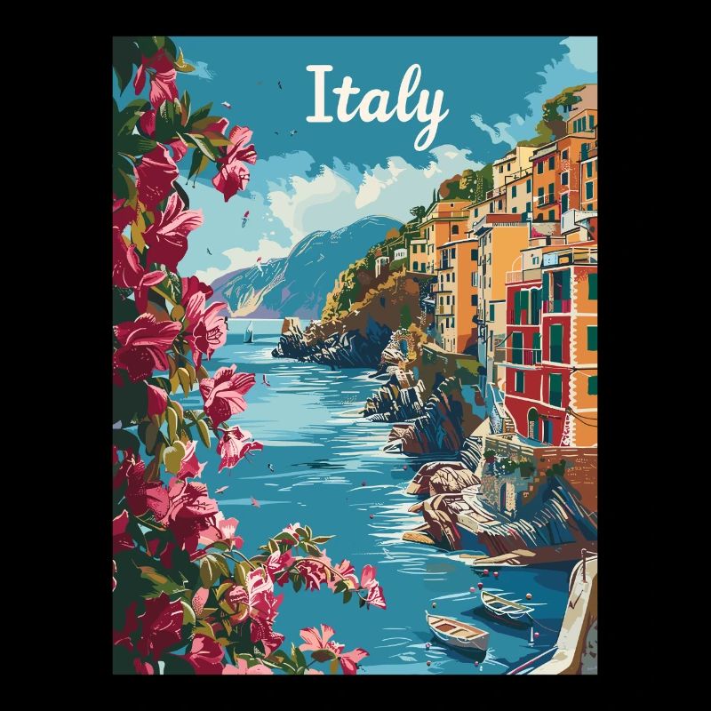 Paysage côtier italien avec des fleurs et
