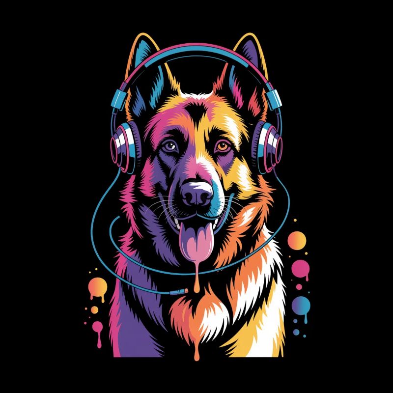German Shepherd with Headphones