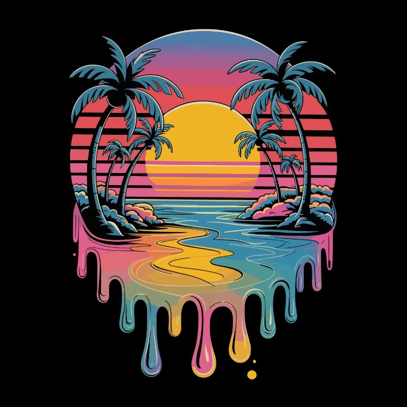 Tropical sunset art with flowing
