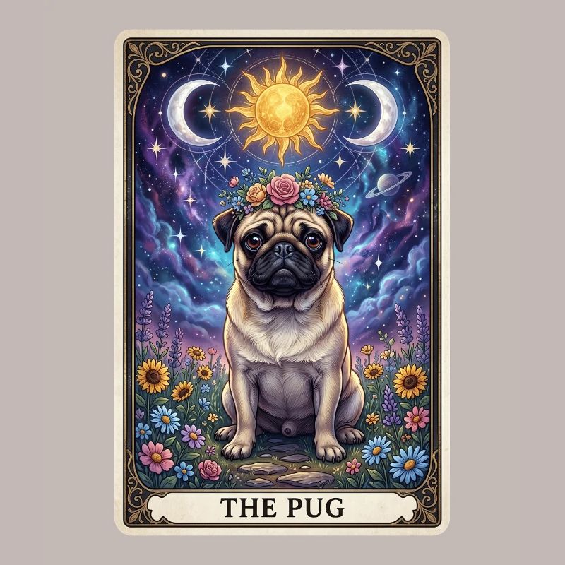 Sun Moon Pug Tarot Illustration