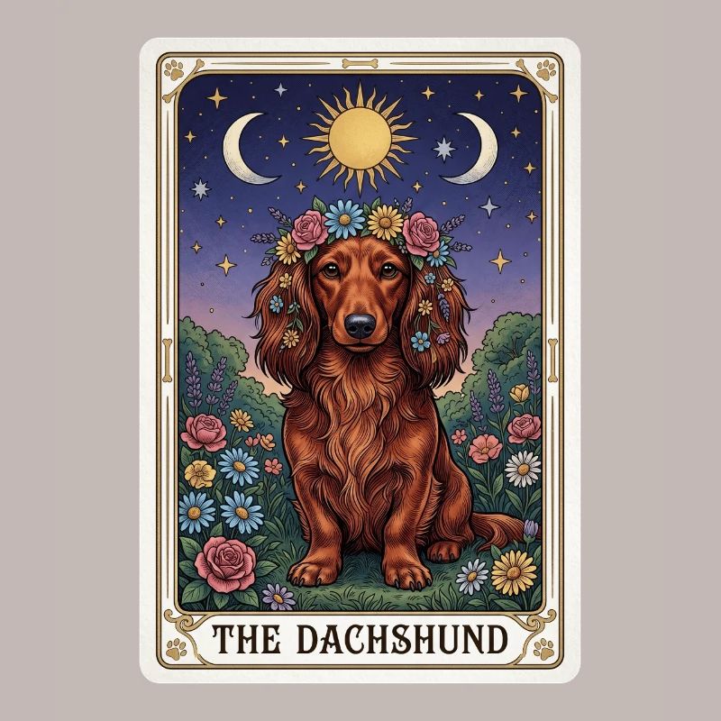 Dachshund Tarot Flowers Moonlight