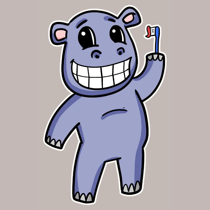 Hippopotame avec brosse à dents