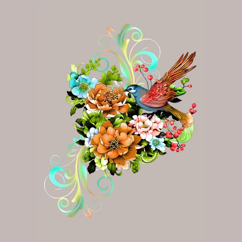 Merveilleuses fleurs élégantes avec oiseau.
