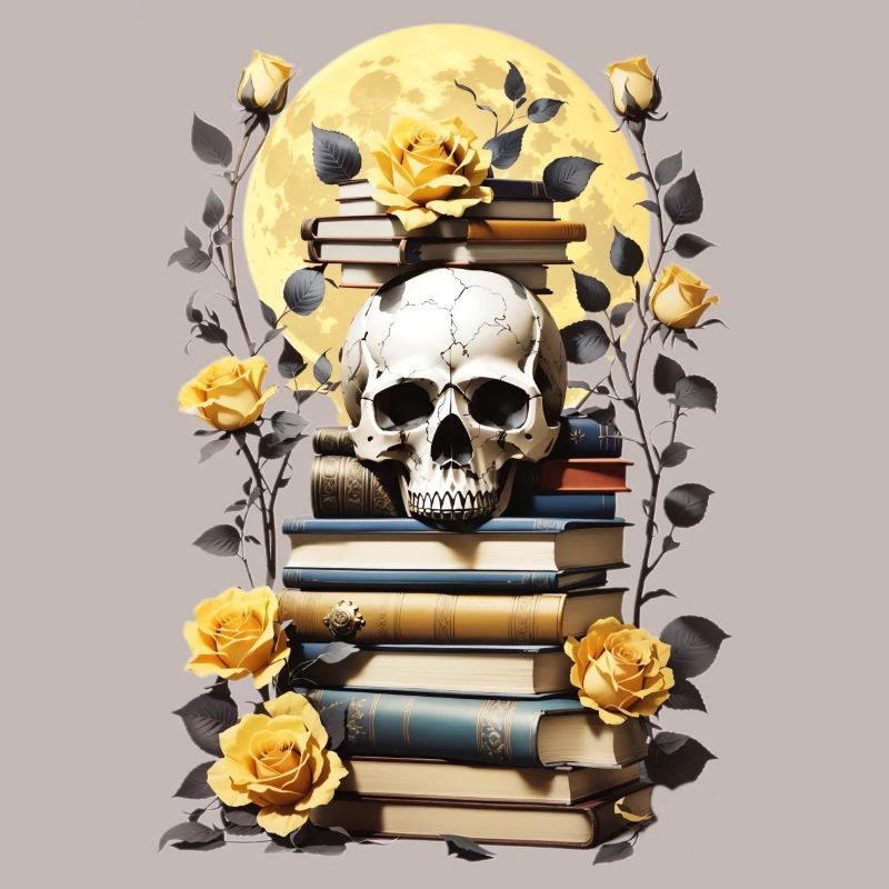 Bücherstapel mit Schädel