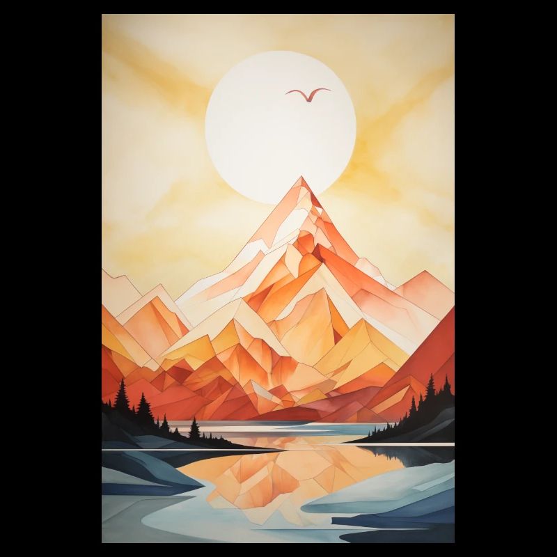 Paysage de Montagne avec coucher de soleil