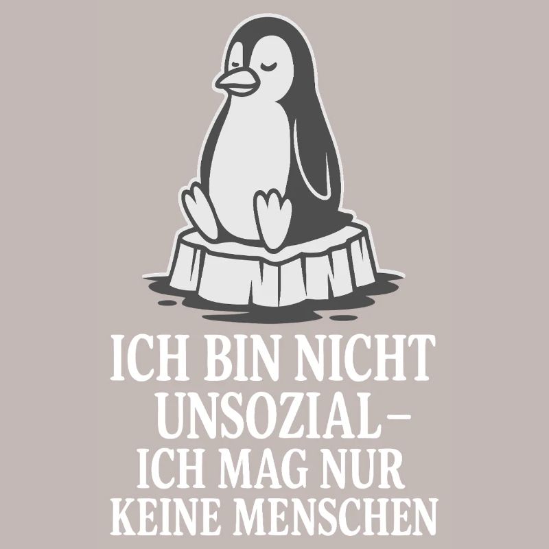 Pinguin auf Eis mit Spruch