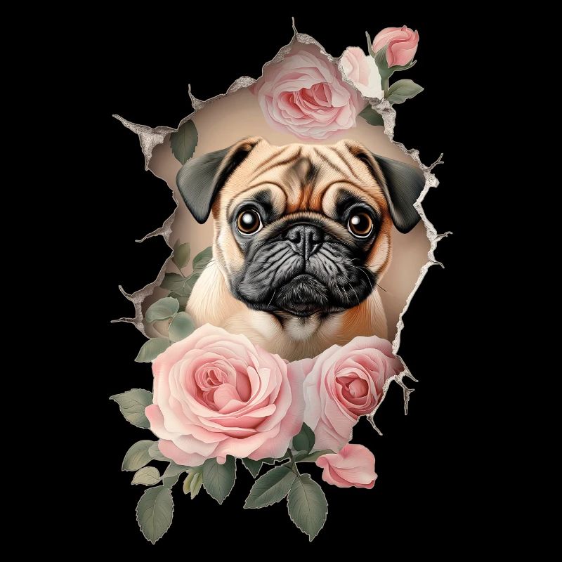 Pug Roses Vintage